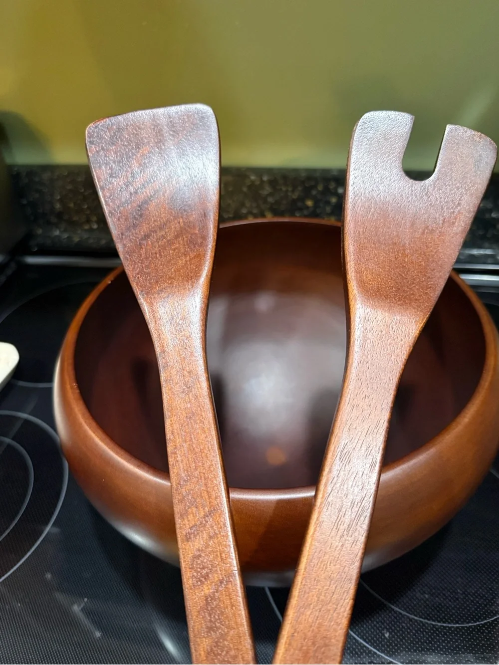 Crate&Barrel Wooden Salad Bowl with Serving Spoons